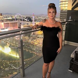 Elegant Black Feather Trim Dress